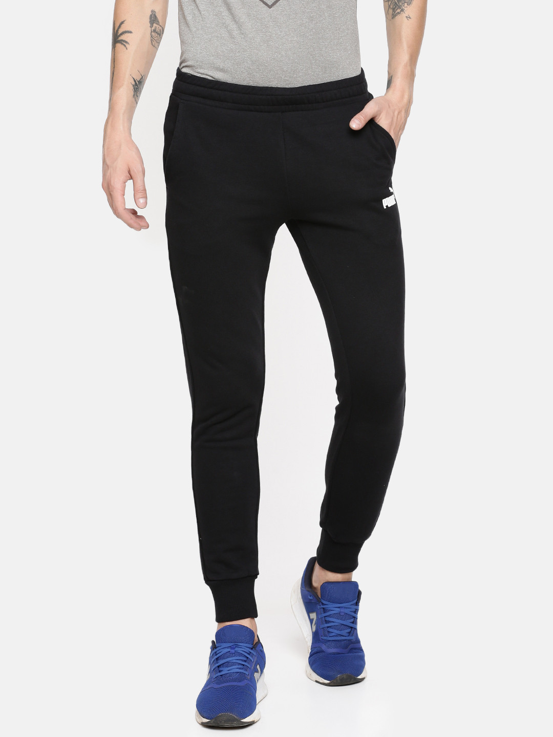 Buy Puma Men Grey Melange Solid Slim Fit ESS TR Cl Logo Joggers Track