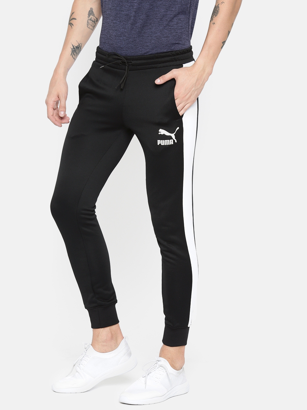 puma track pants black and white