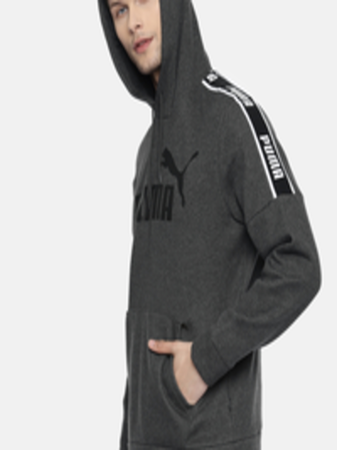 Buy Puma Men Charcoal Grey Printed Hooded Amplified Hoody FL Sweatshirt ...