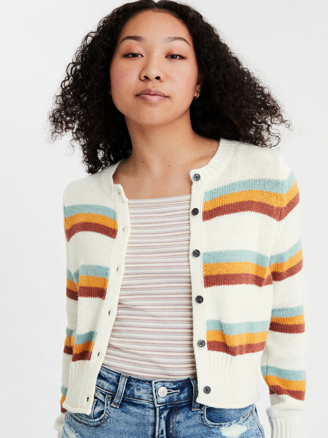 Buy AMERICAN EAGLE OUTFITTERS Women Off White & Mustard Yellow Striped