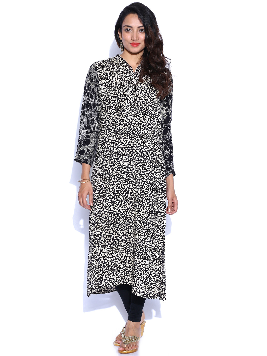 Buy Vishudh Black & Off White Animal Print Kurta Kurtas for Women 1066449 Myntra