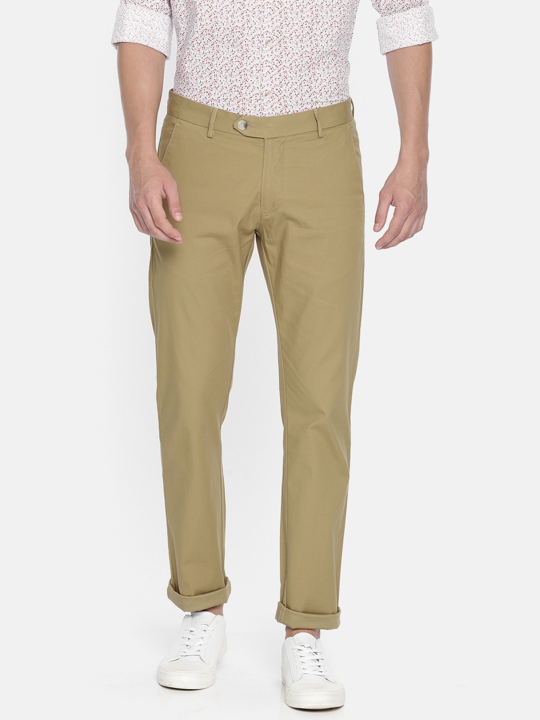 Buy Peter England Casuals Men Khaki Slim Fit Solid Chinos - Trousers ...