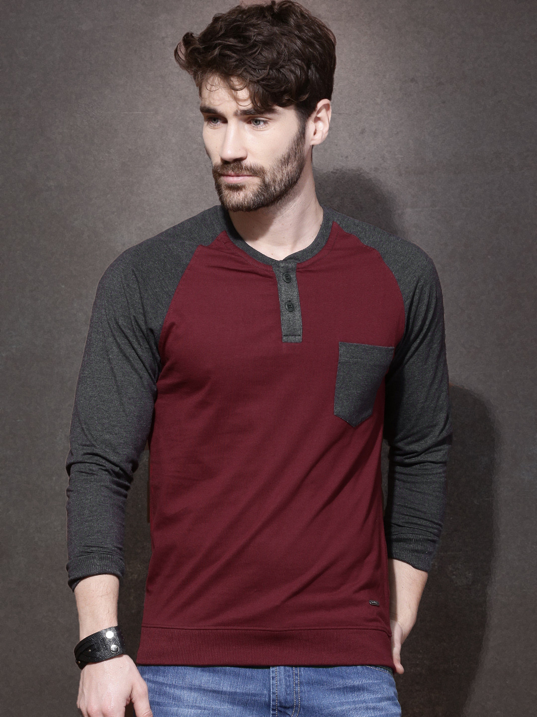 Buy Roadster Maroon Henley T Shirt Tshirts for Men 1067679 Myntra