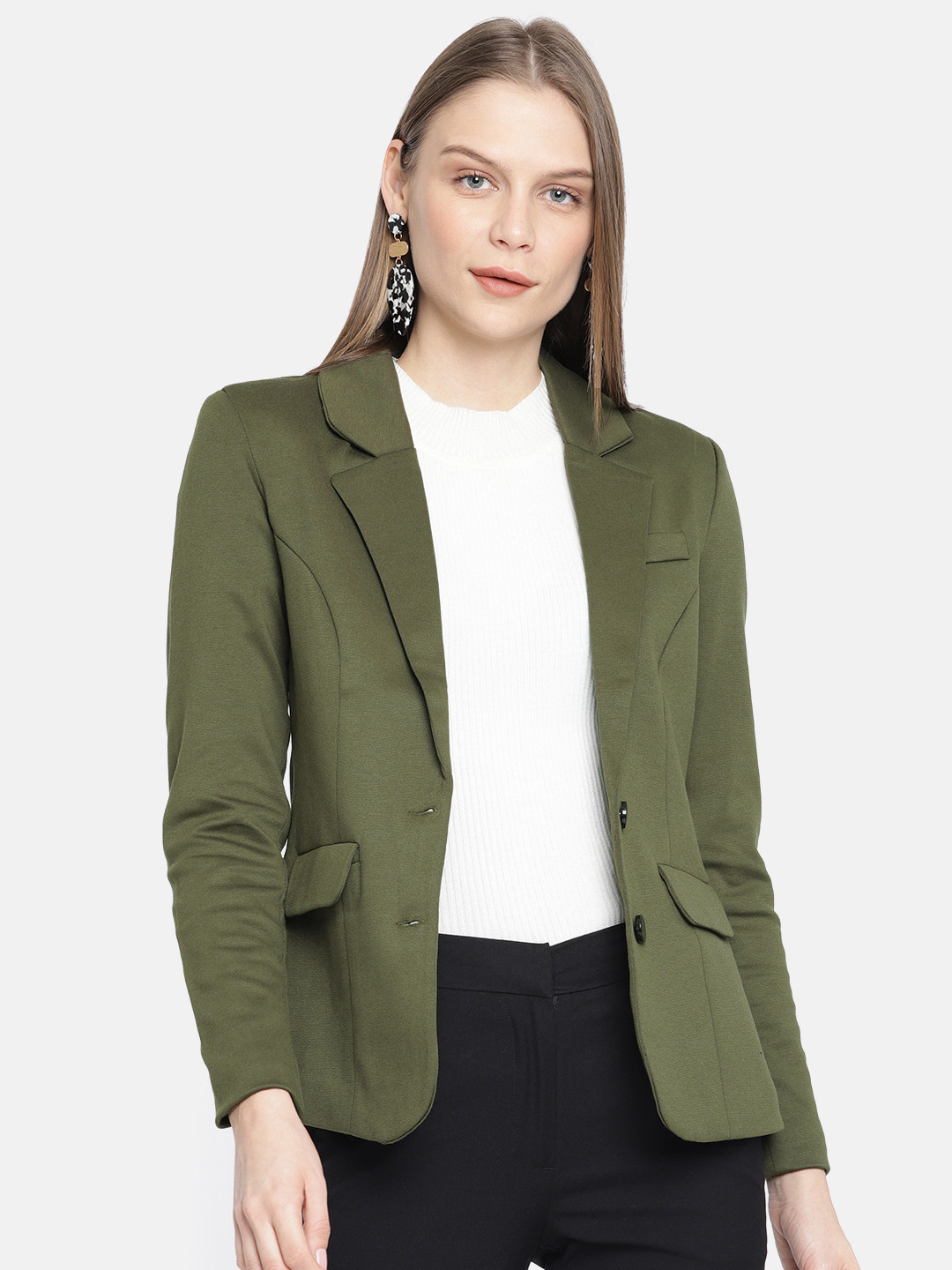 Buy Vero Moda Women Olive Green Solid Single Breasted Casual Blazer Blazers for Women 10678734