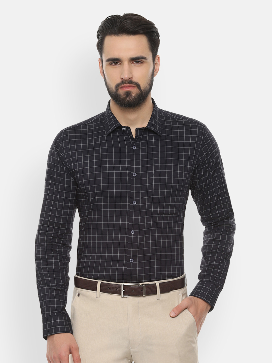 Buy Van Heusen Men Black & White Slim Fit Checked Formal ...