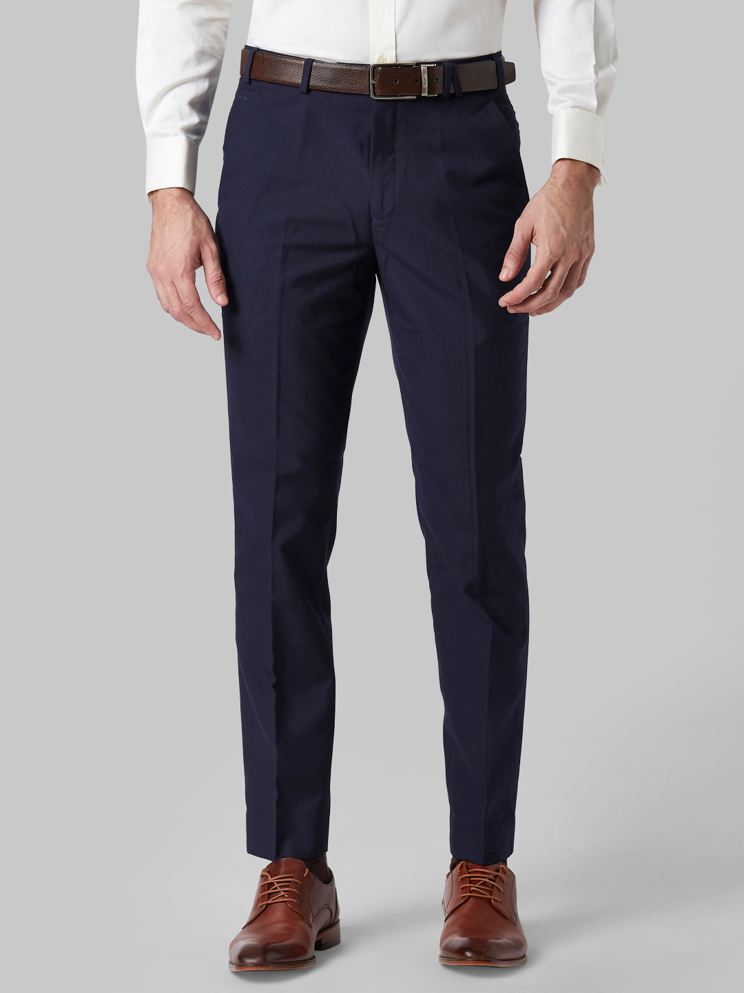 Buy Park Avenue Men Navy Blue Regular Fit Solid Formal Trousers ...