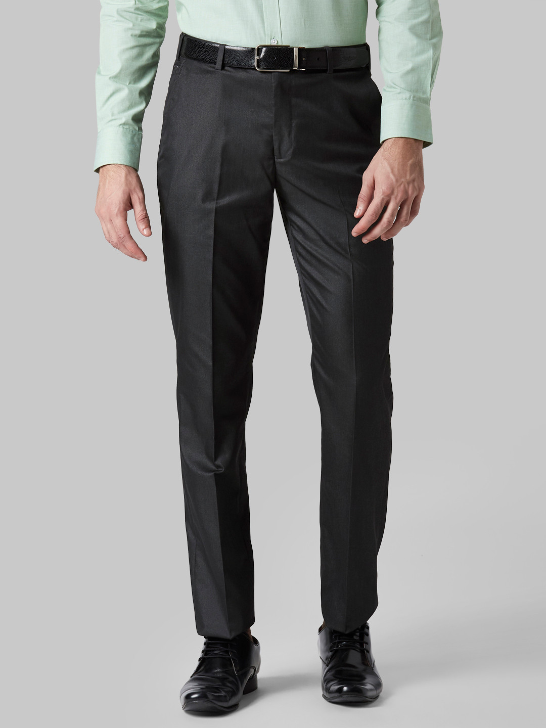 Buy Park Avenue Men Grey Smart Slim Fit Solid Regular Trousers ...