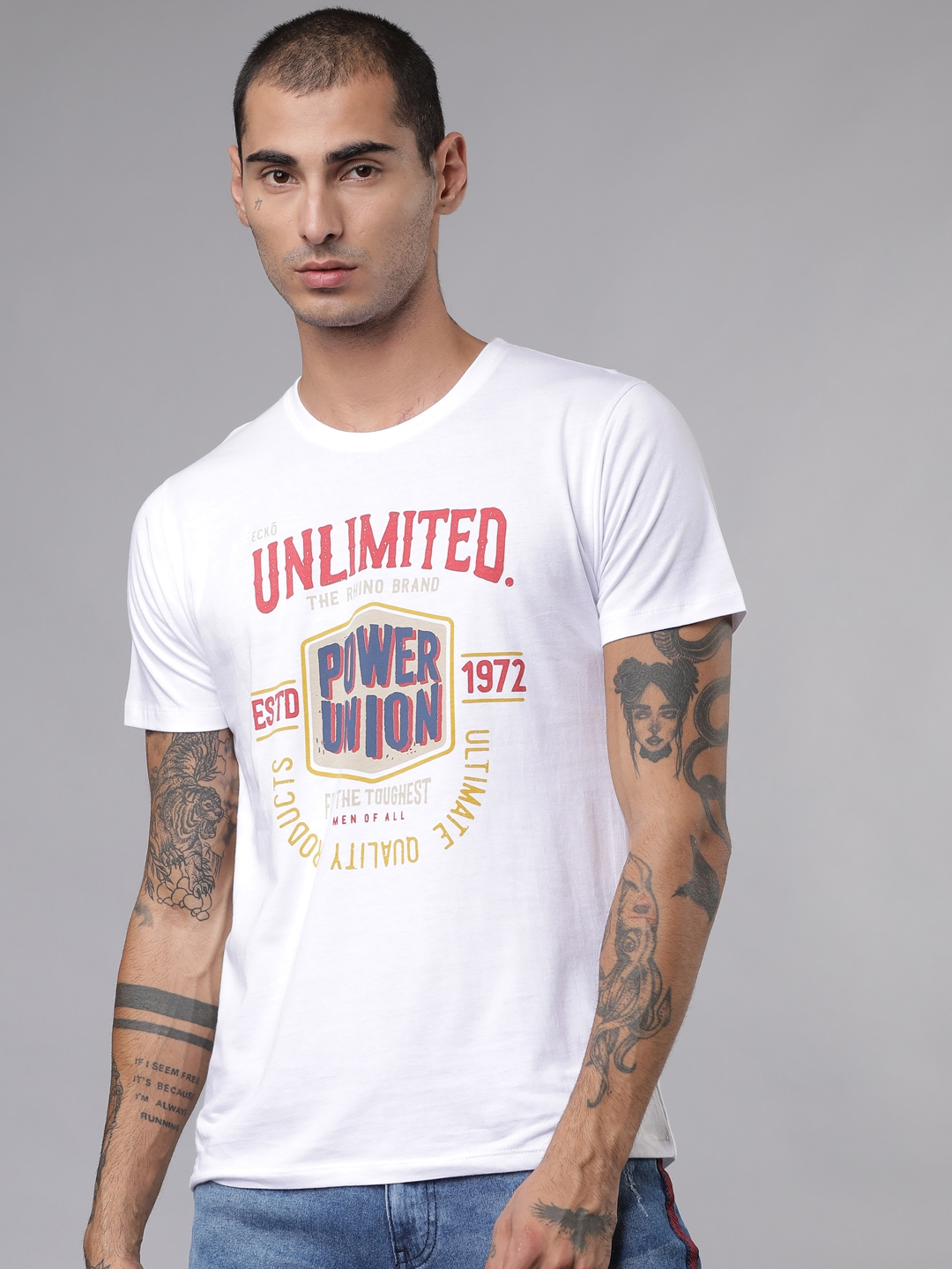 Buy Ecko Unltd Men White Printed Round Neck T Shirt - Tshirts for Men ...