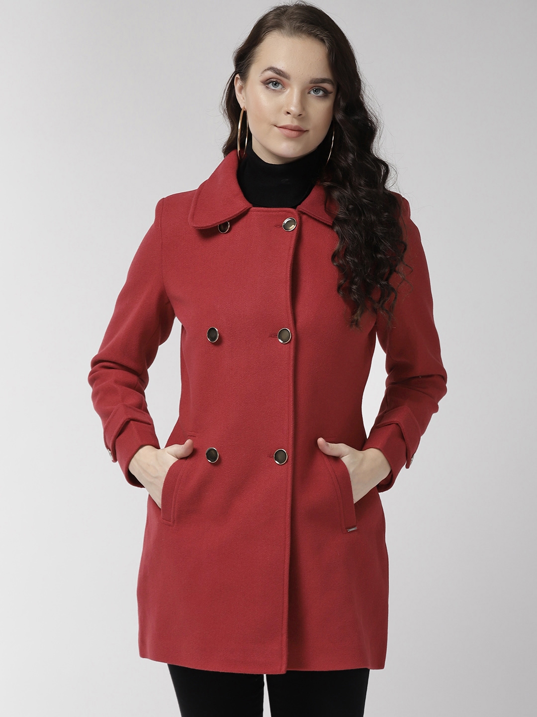 Buy MANGO Women Brick Red Solid Over Coat - Coats for Women 10690660 ...