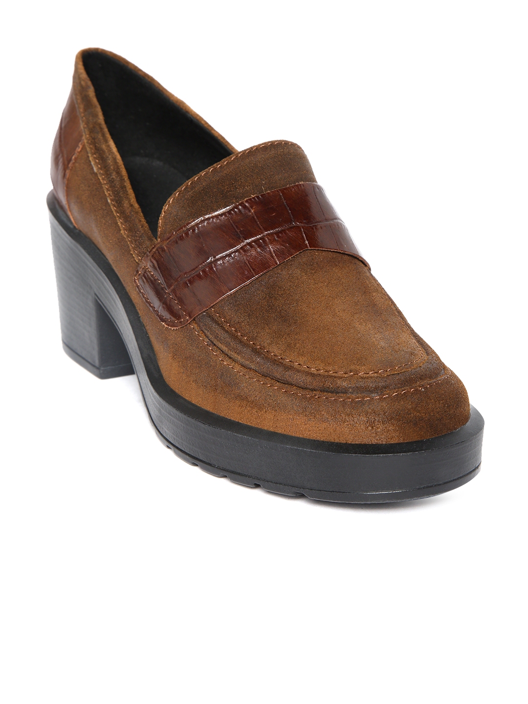 womens brown loafers with heel