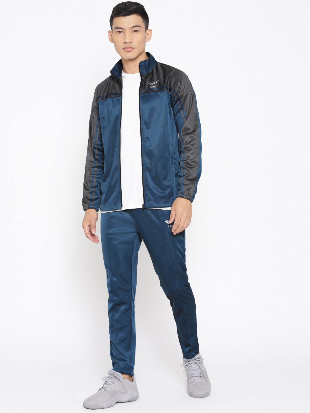 Buy Yuuki Men Teal Blue & Charcoal Grey Colourblocked Tracksuit