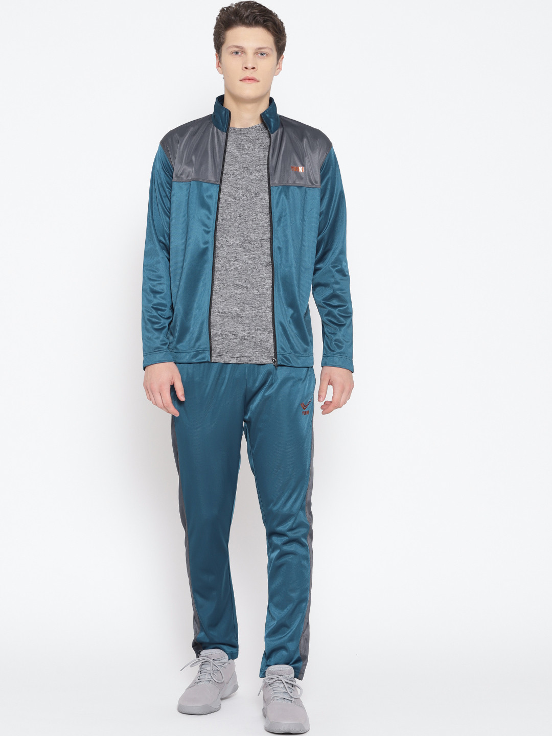 Buy Yuuki Men Teal Blue & Charcoal Grey Colourblocked Tracksuit