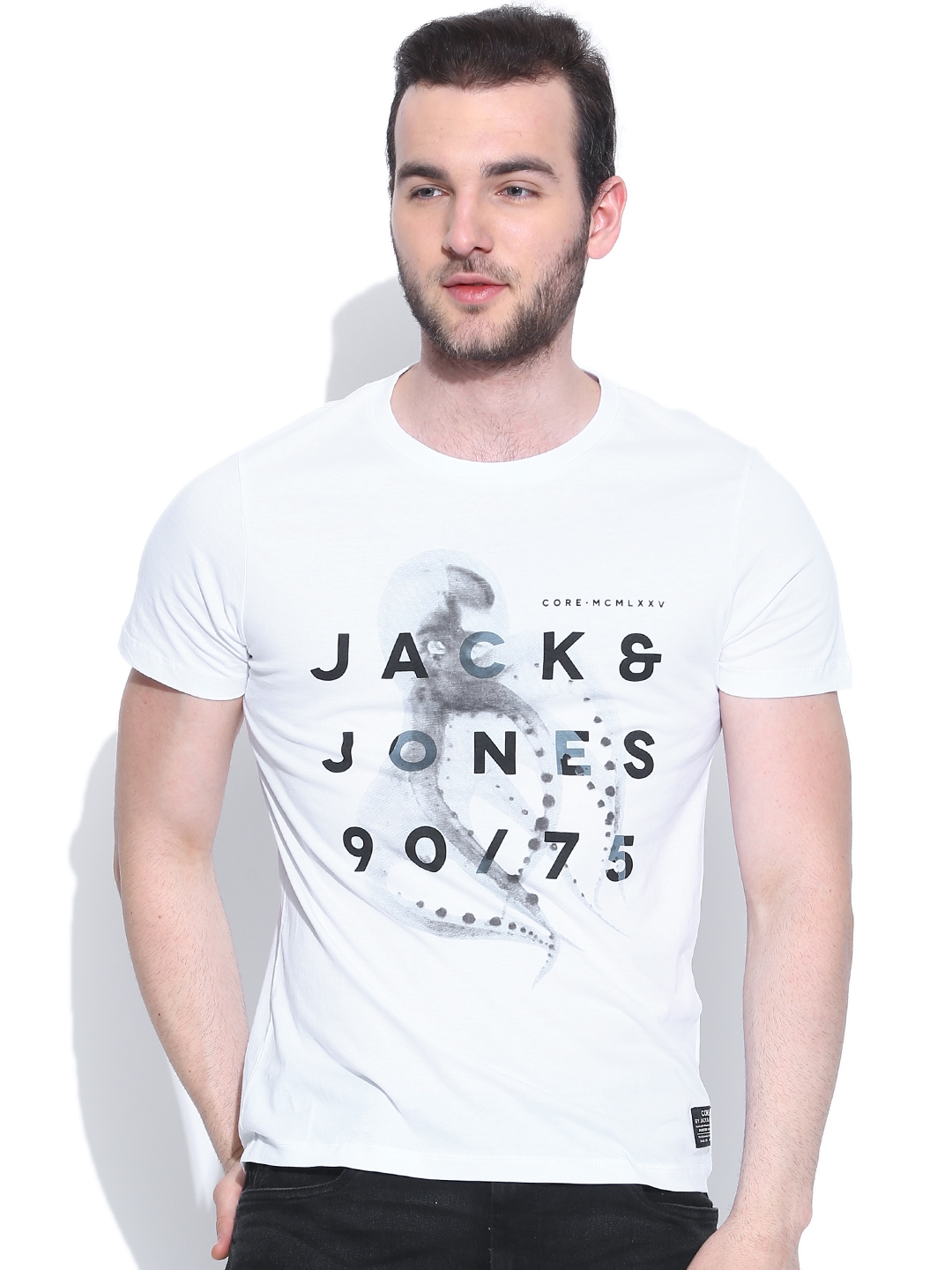 Buy Jack Jones White Printed Pure Cotton T Shirt - Tshirts for Men ...