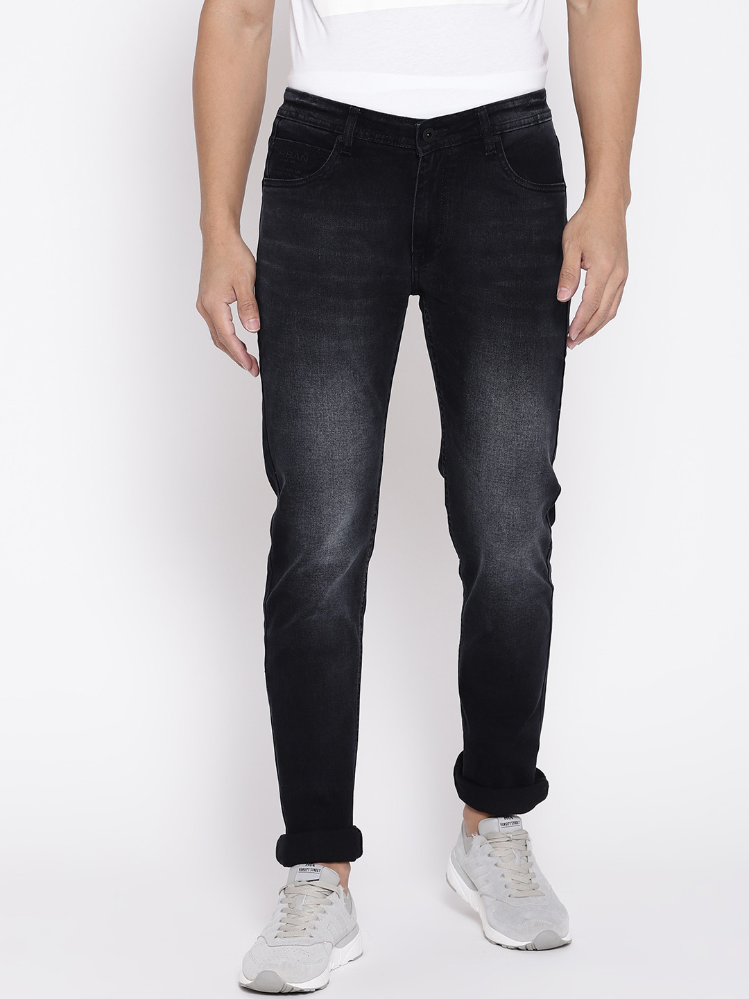 Buy Blackberrys Men Charcoal Grey Slim Fit Low Rise Clean Look