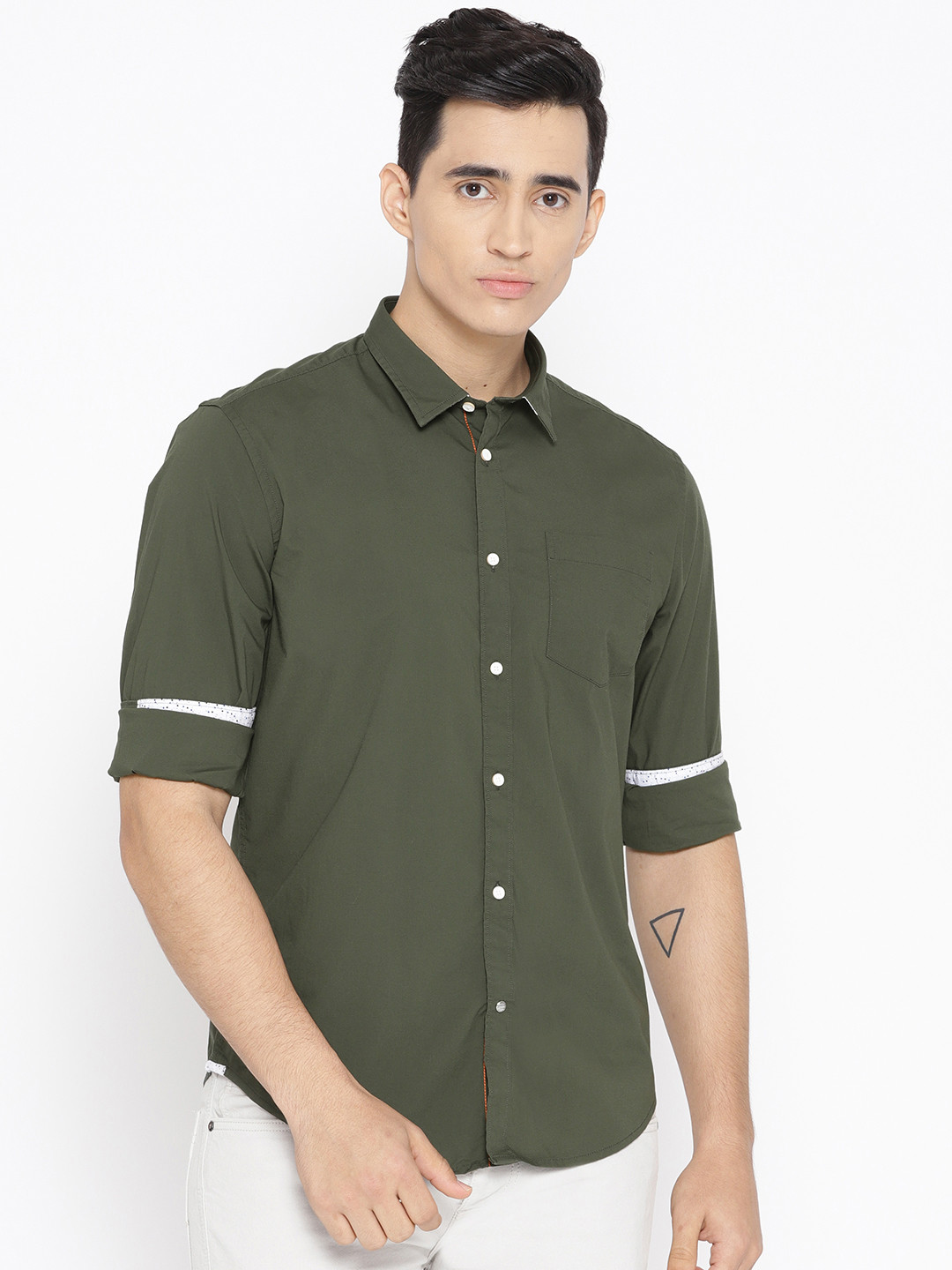 Buy Blackberrys Men Olive Green Slim Fit Solid Knitted Casual Shirt - Shirts for Men 10698110 