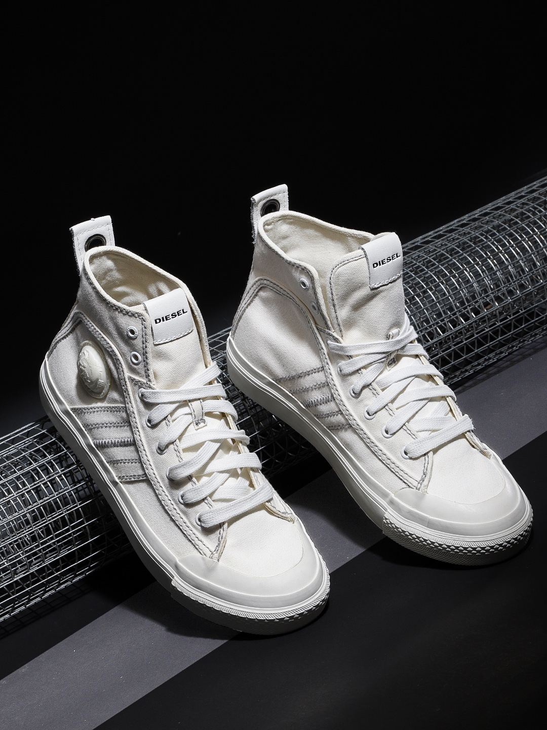 Buy DIESEL Men White Solid Textile Mid Top Sneakers - Casual Shoes for
