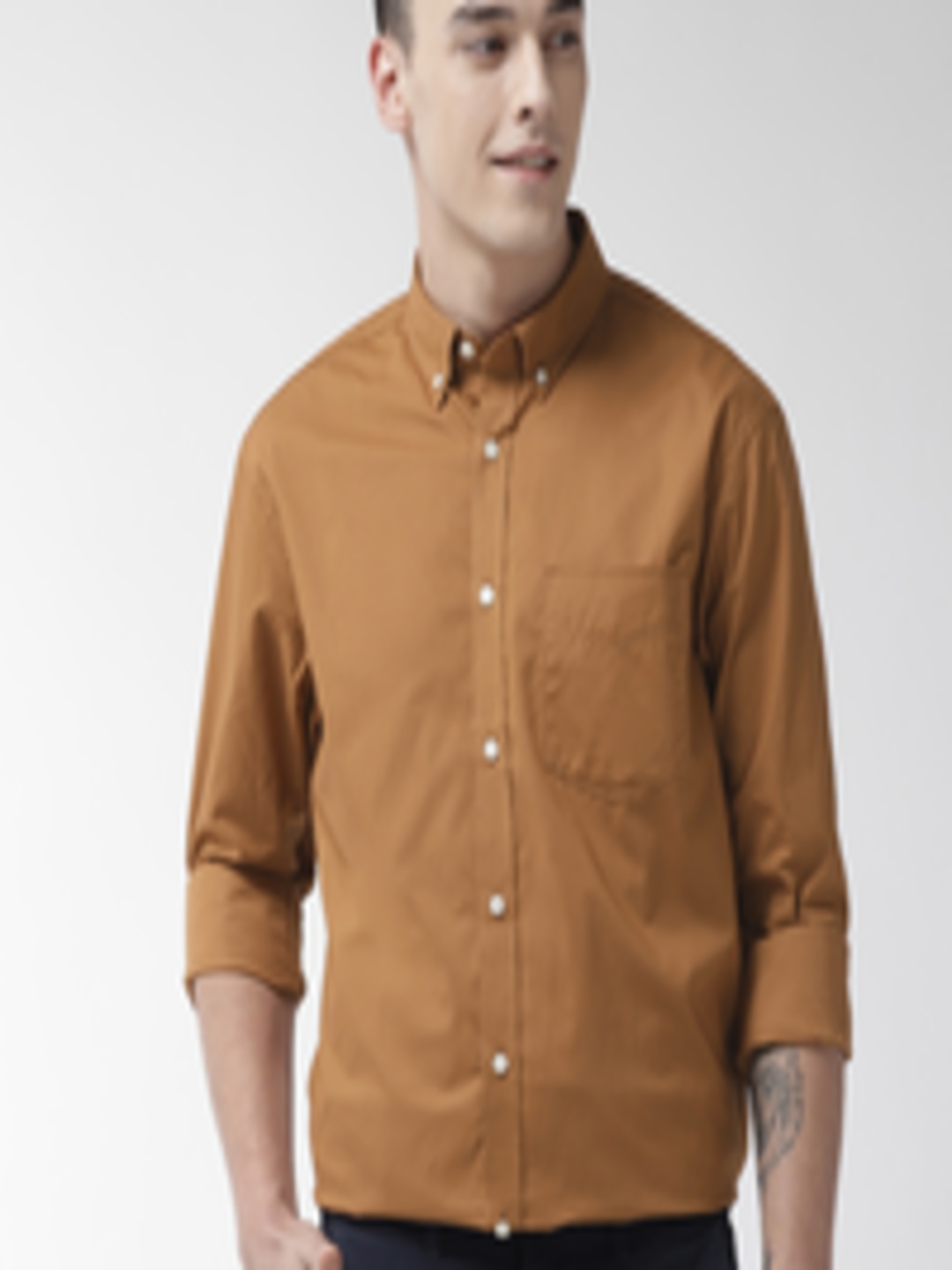 Buy Marks & Spencer Men Mustard Brown Relaxed Fit Solid Casual Shirt ...