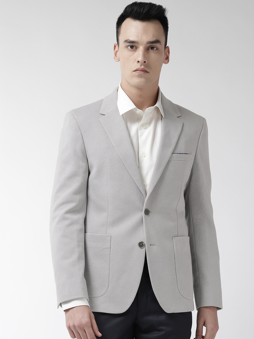 Buy Marks & Spencer Men Grey Solid Slim Fit Single Breasted Blazer