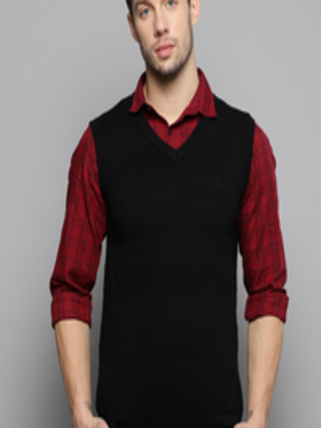 Buy Louis Philippe Men Black Self Striped Sweater Vest - Sweaters for ...