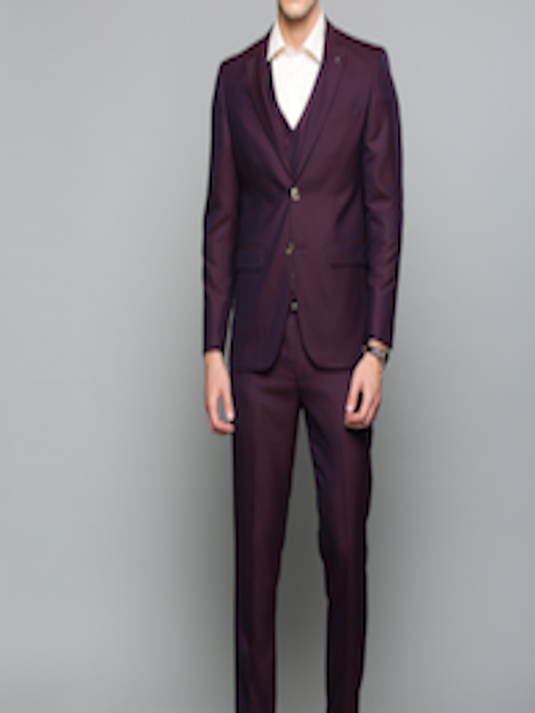 Buy Louis Philippe Men Maroon & Navy Blue Self Design Slim Fit Single Breasted Formal Suit ...