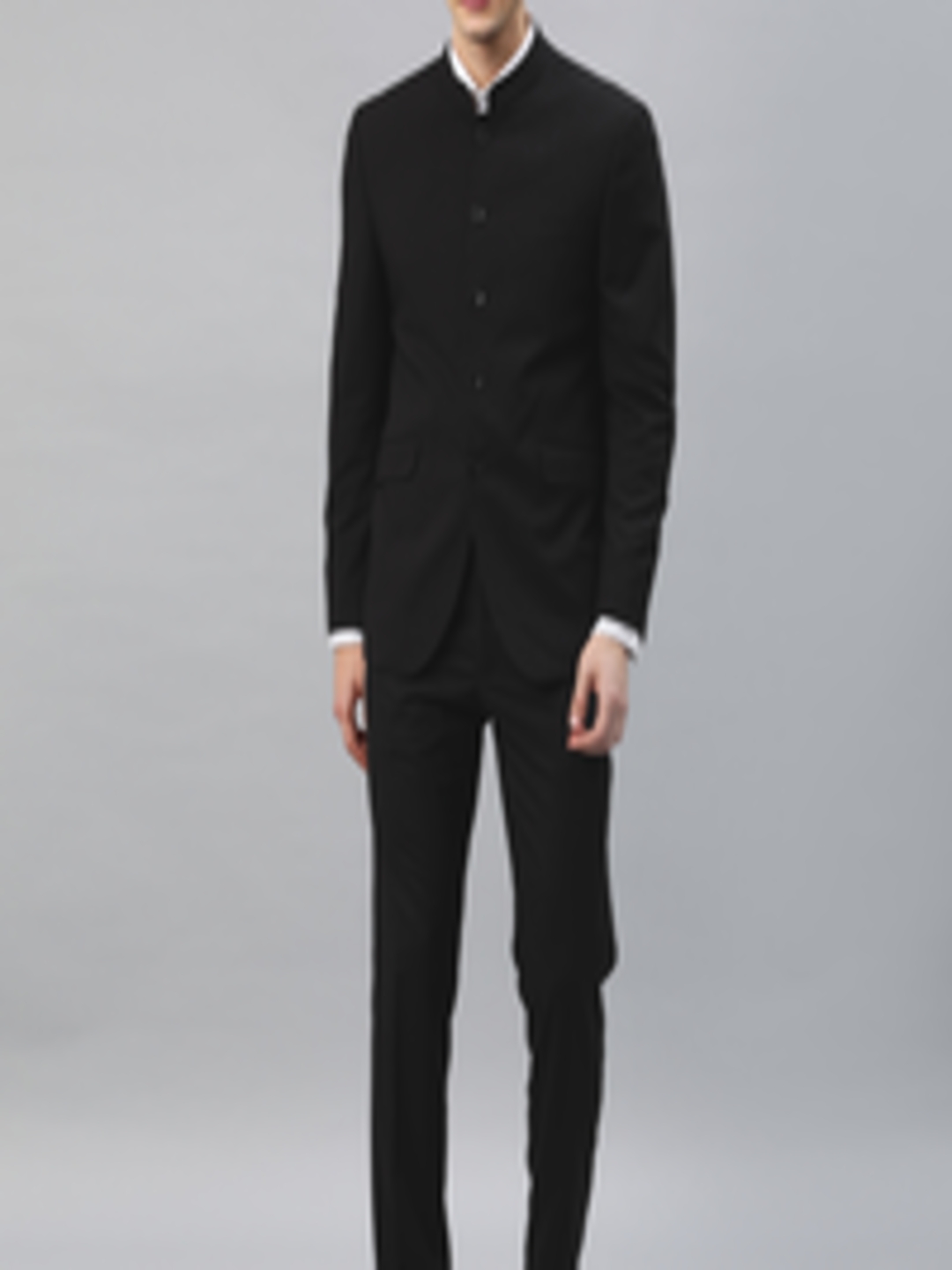 Buy Van Heusen Men Black Solid Slim Fit Formal Bandhgala Suit - Suits