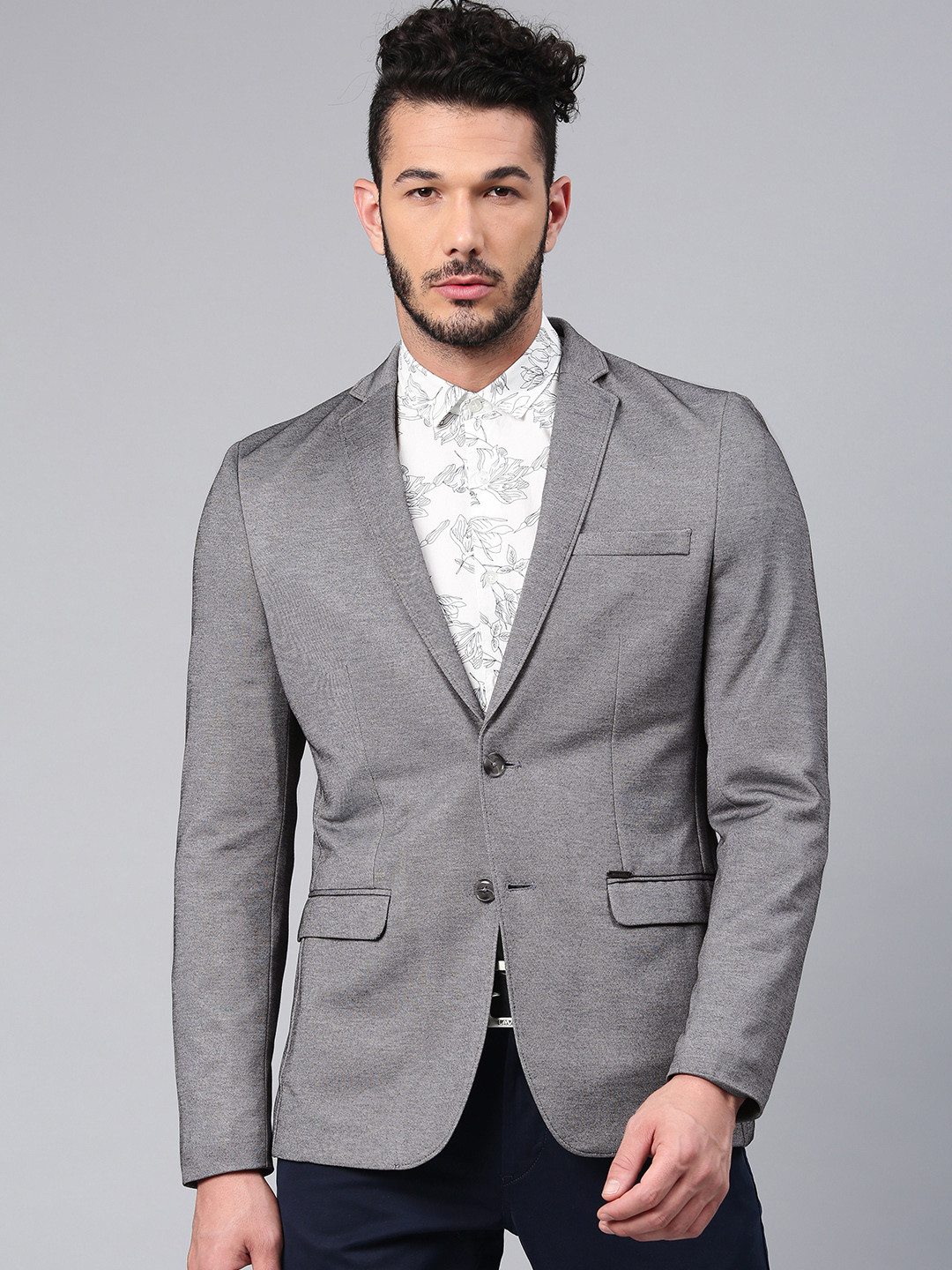 Buy Van Heusen Sport Men Grey Solid Slim Fit Single  