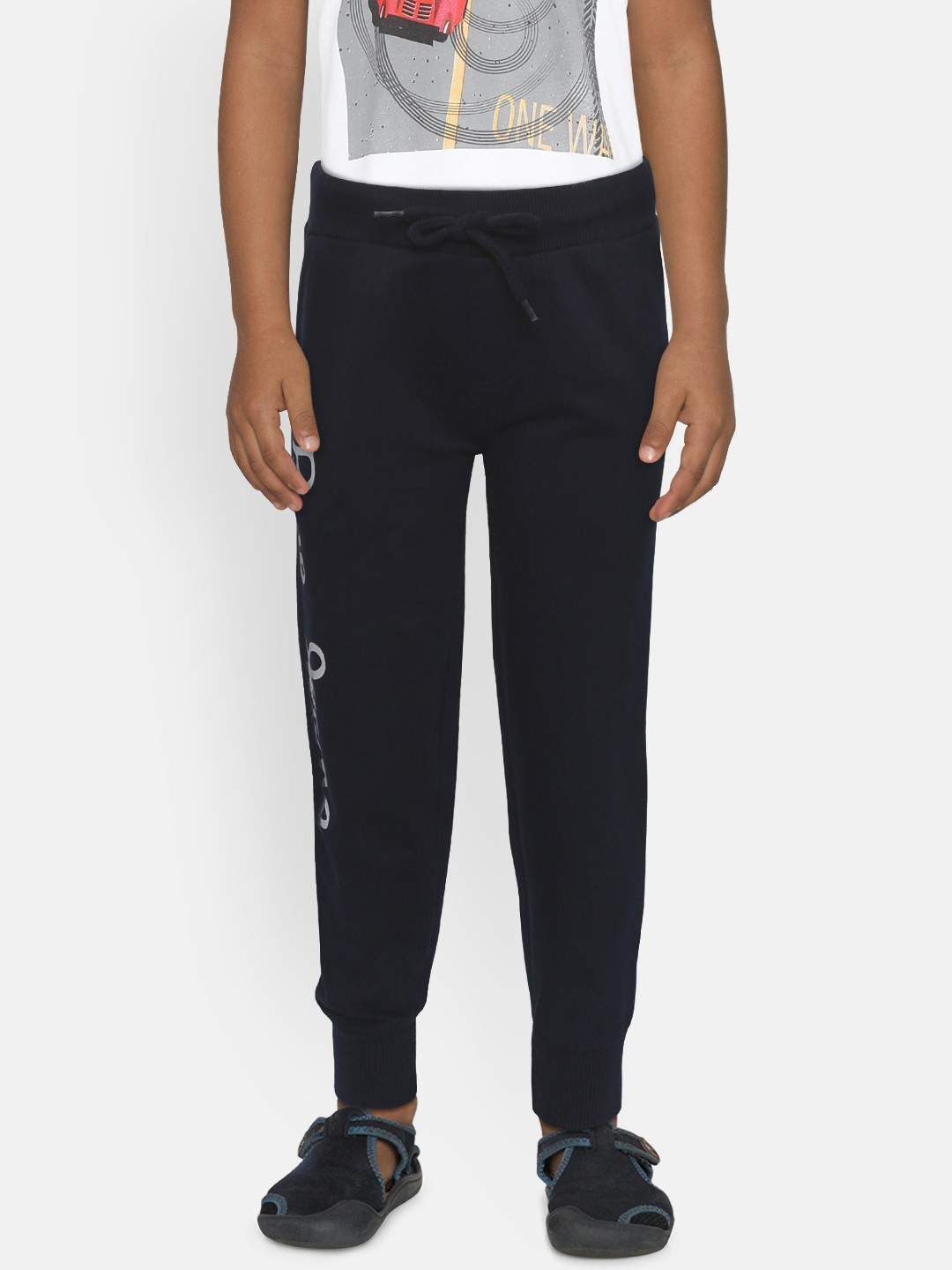 Buy Pepe Jeans Boys Navy Blue Solid Joggers With Printed Detail Track