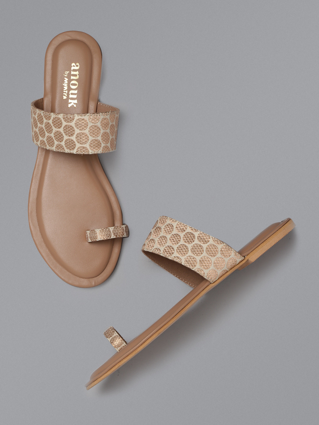 Buy Anouk Women Off White & Gold Toned Woven Design One Toe Flats