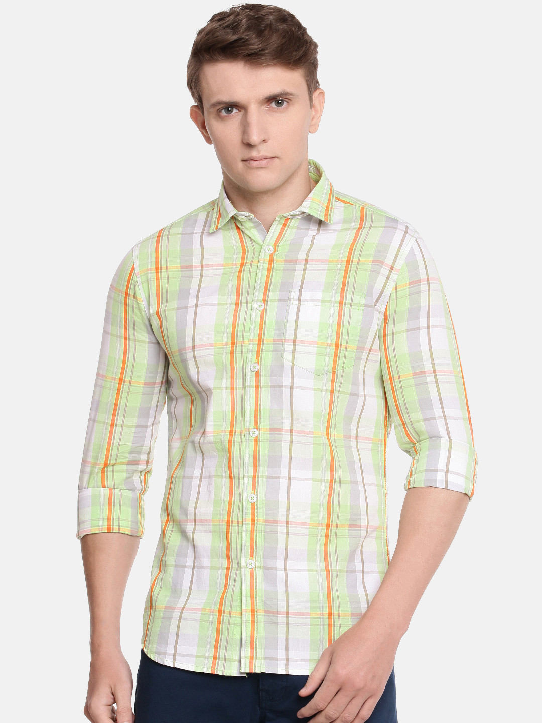 Buy The Chennai Silks Classicate Men Green & White Checked Casual Shirt