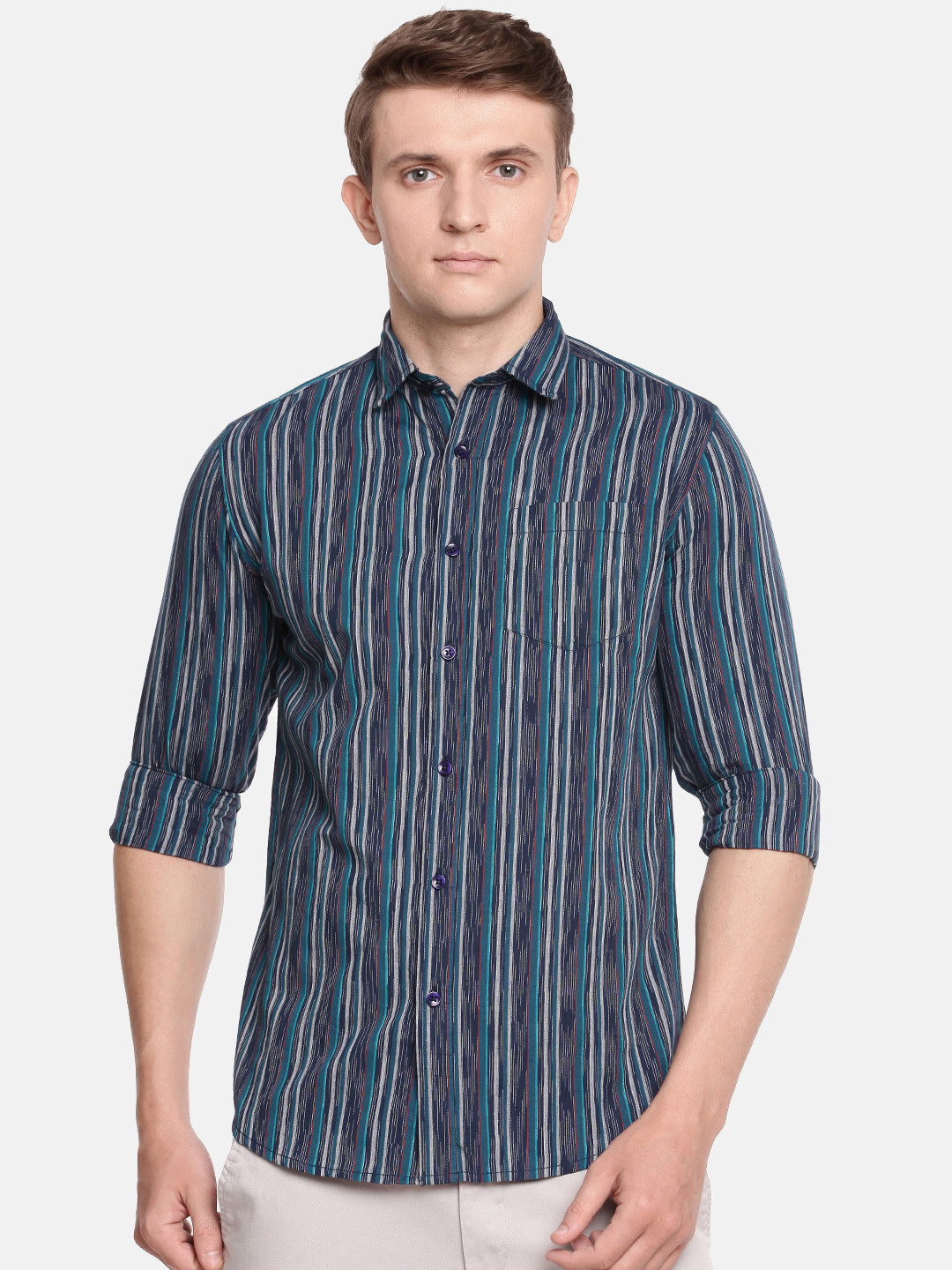 Buy The Chennai Silks Classicate Men Navy Blue & White Regular Fit