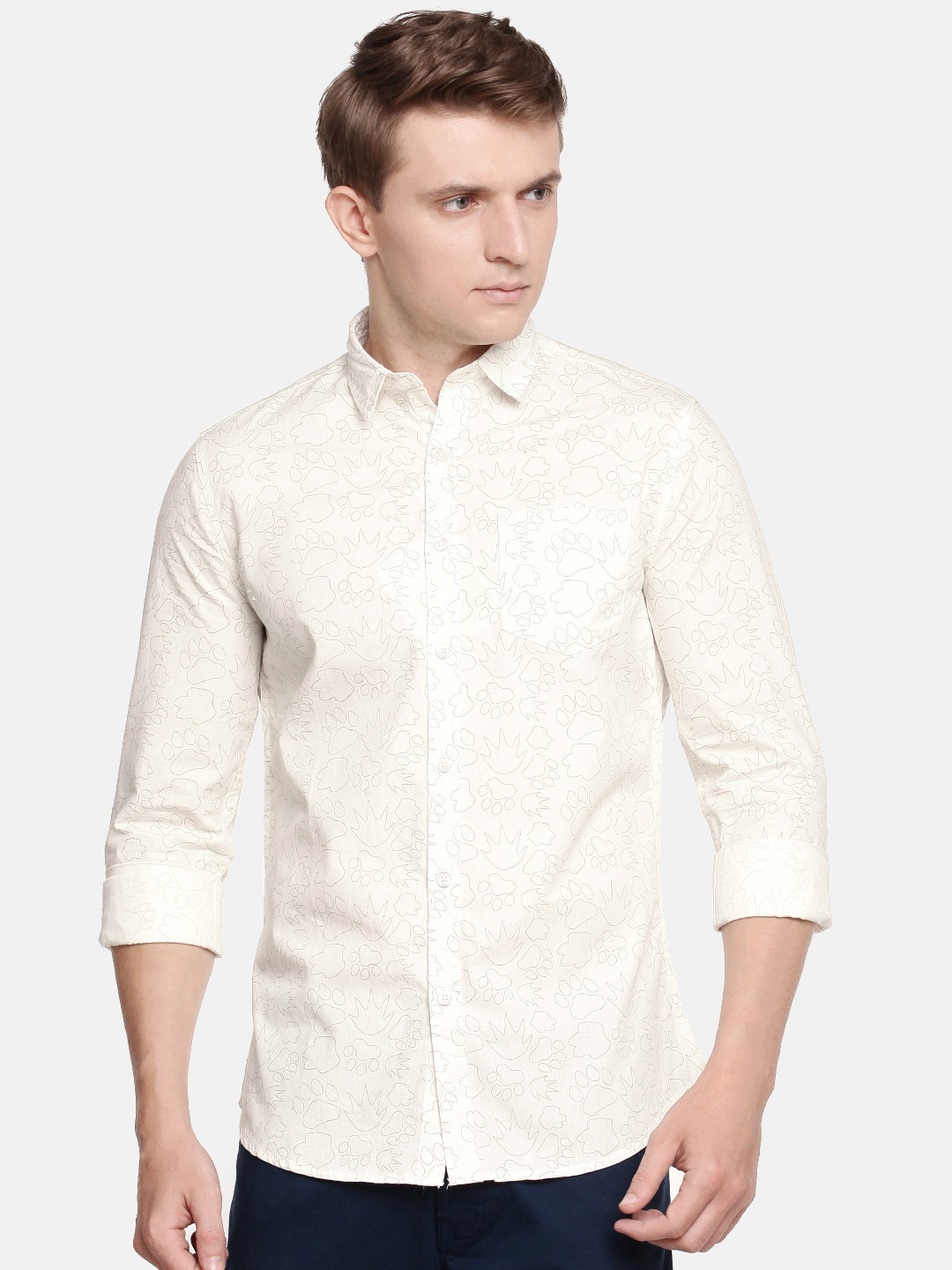 Buy The Chennai Silks Classicate Men White & Grey Printed Casual Shirt