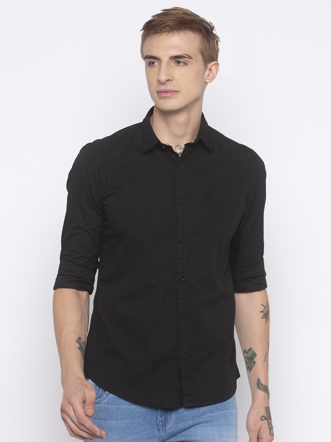 Buy Globus Men Black Regular Fit Solid Casual Shirt - Shirts for Men ...