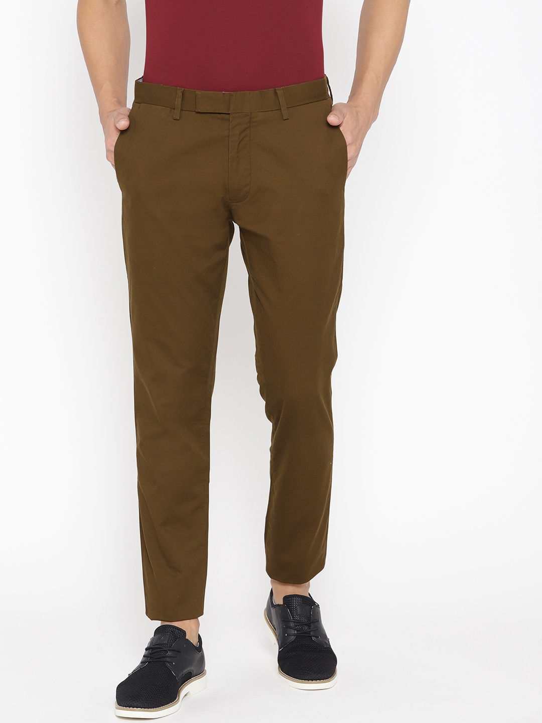 Buy Polo Ralph Lauren Men Olive Brown Tailored Slim Fit Solid Chinos ...