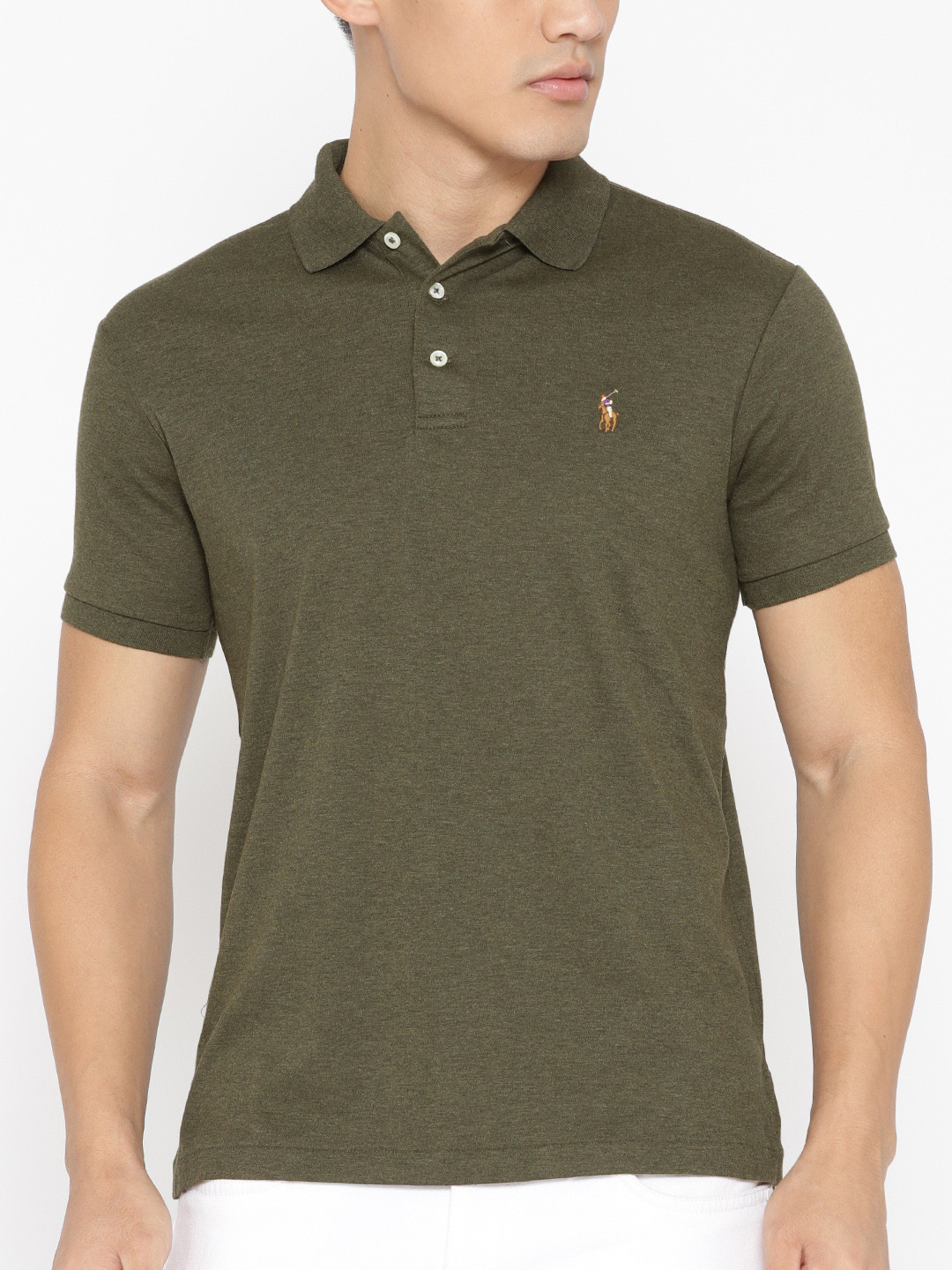Buy Polo Ralph Lauren Men Olive Green Slim Fit Solid Polo Collar T