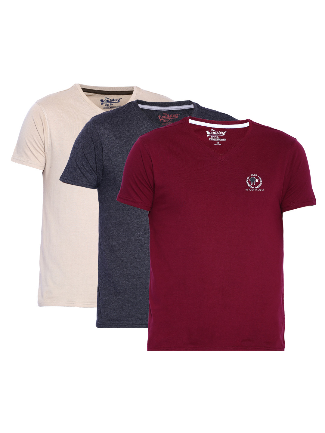 Buy Roadster Pack Of 3 Pure Cotton T Shirts Tshirts for Men 1072842