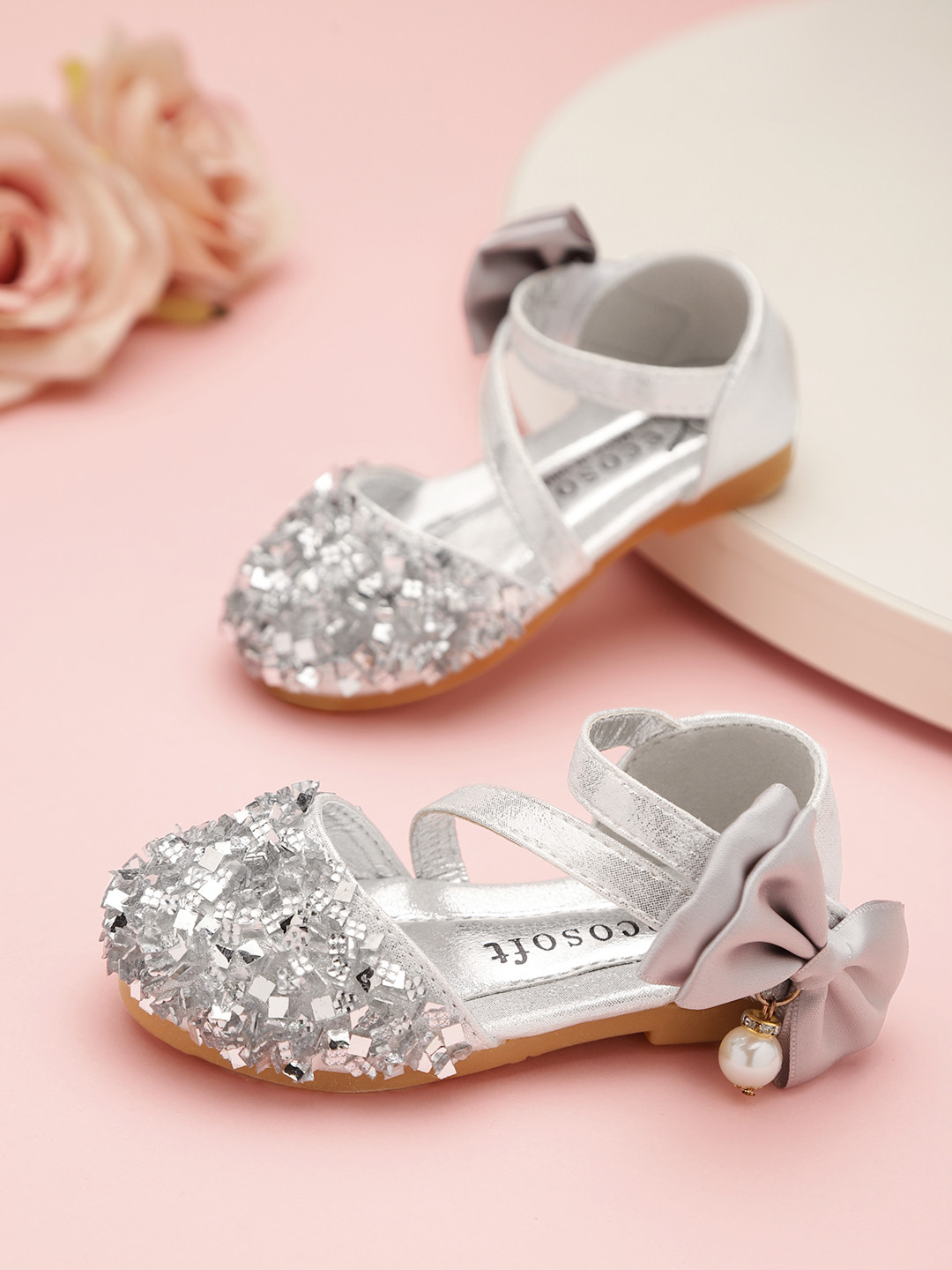 Buy Hoppipola Girls Silver Toned Embellished Flats Flats for Girls