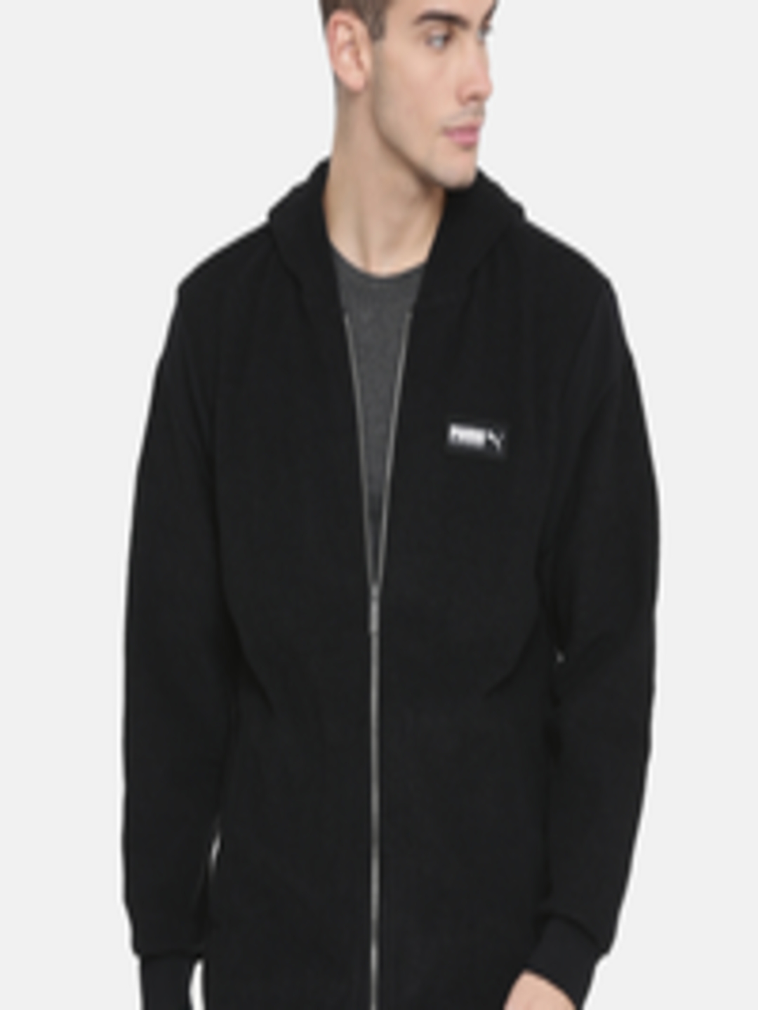 Buy Puma Men Black Solid Hooded Fusion Track Sweatshirt - Sweatshirts ...