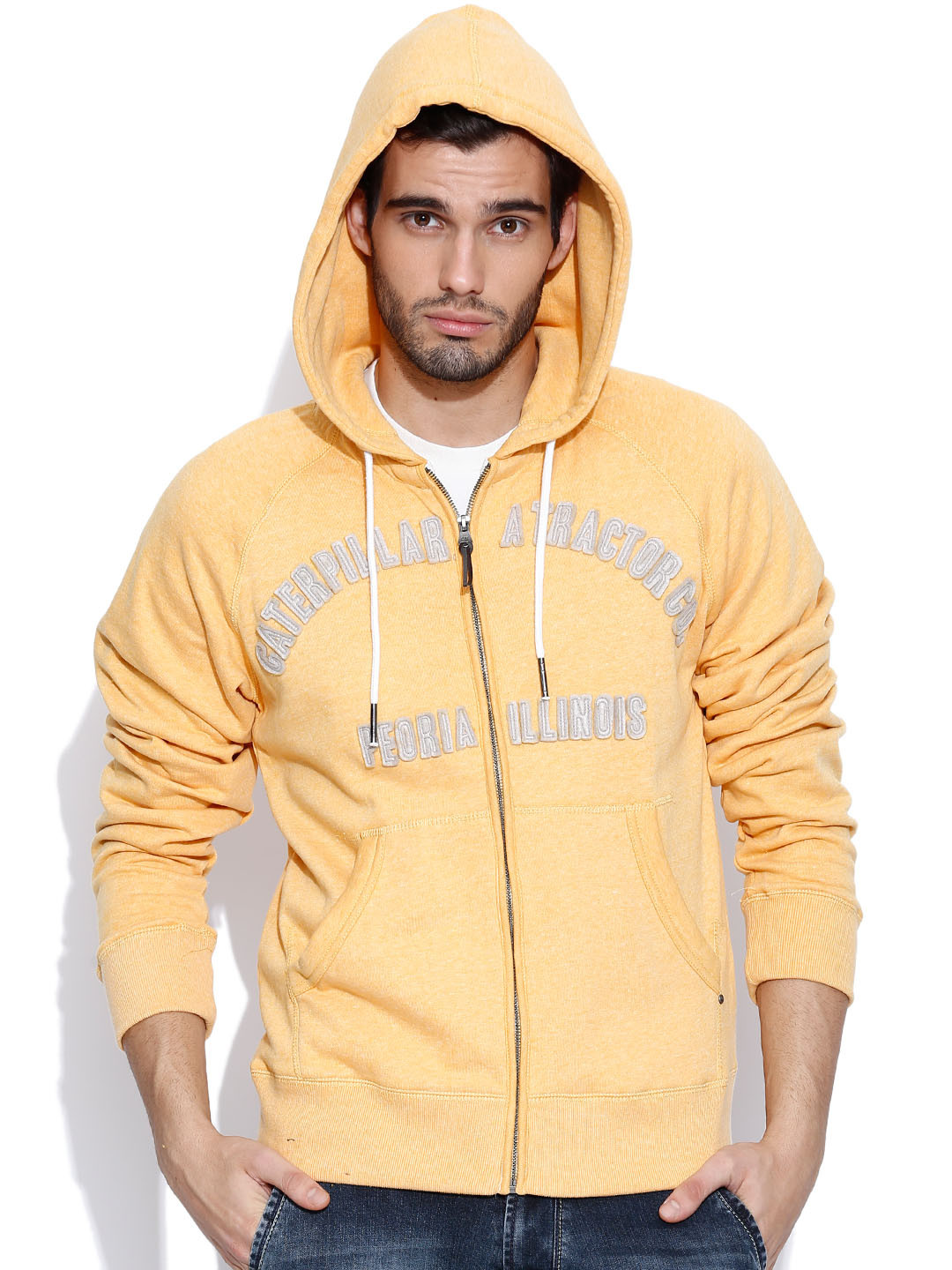 Buy CAT Yellow Hooded Sweatshirt Sweatshirts for Men 1073205 Myntra