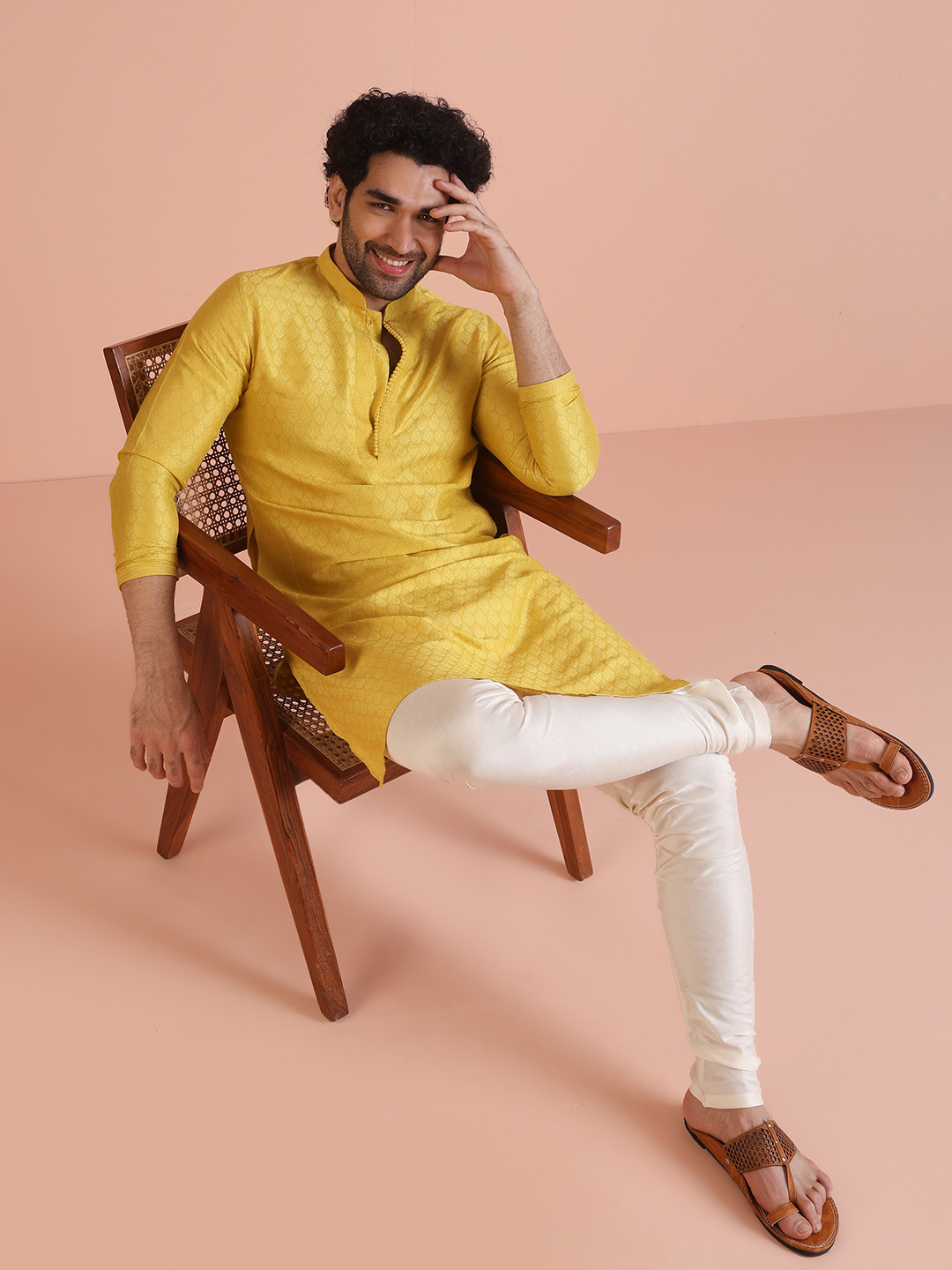 Men’s Green Ethnic Motifs Kurta Set with Churidar & Nehru Jacket – Sophisticated Traditional Ensemble main image 0