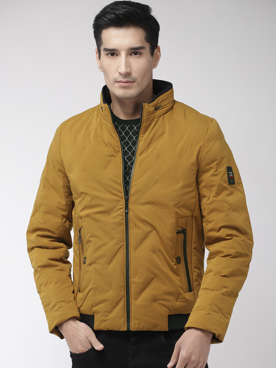 Buy Fort Collins Men Mustard Yellow Solid Padded Jacket Jackets for