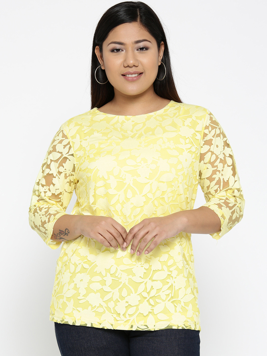 Buy ALL Plus Size Women Yellow Lace Top Tops for Women 10739032 Myntra
