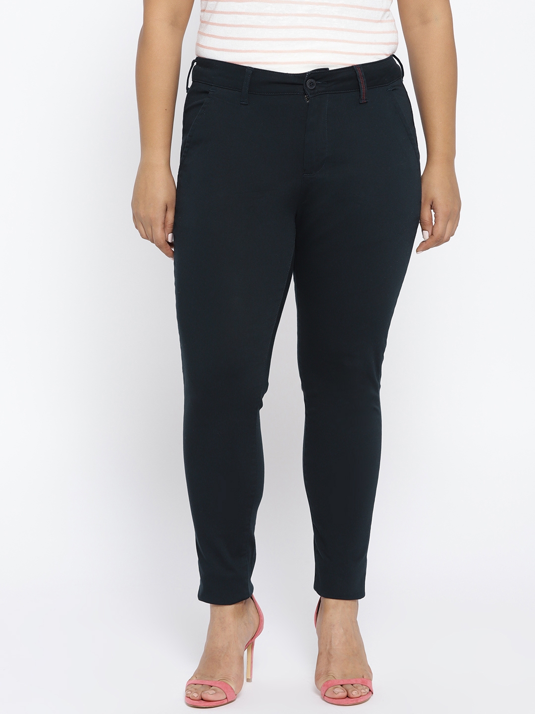 Buy ALL Plus Size Women Navy Blue Solid Trousers - Trousers for Women ...