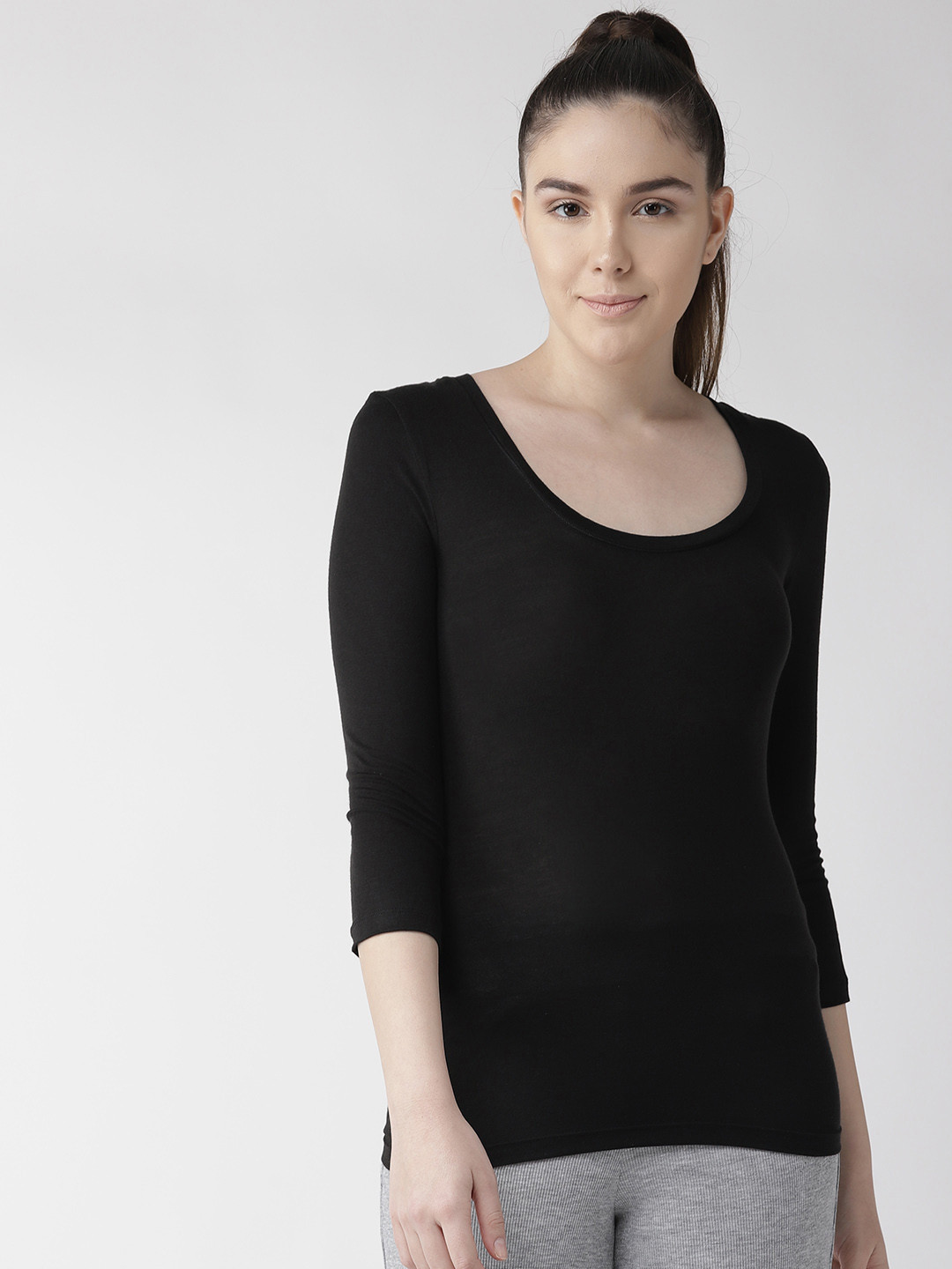 Buy Marks & Spencer Women Black Solid Thermal Top Thermal Tops for