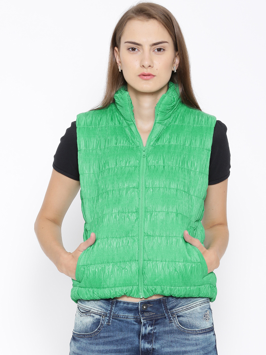 Buy United Colors Of Green Crinkled Sleeveless Jacket