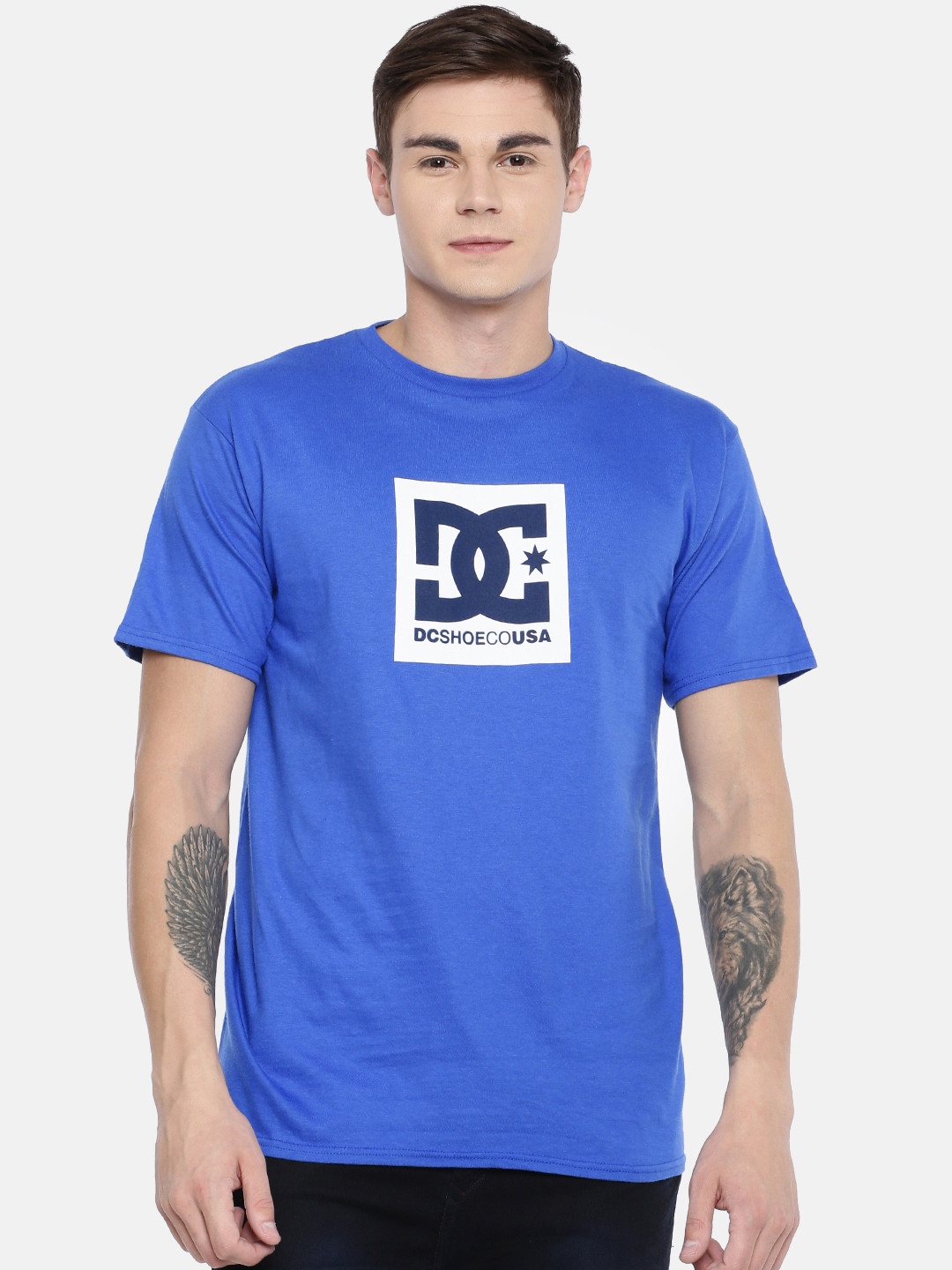 Buy DC Men Blue Printed Round Neck Pure Cotton T Shirt Tshirts for