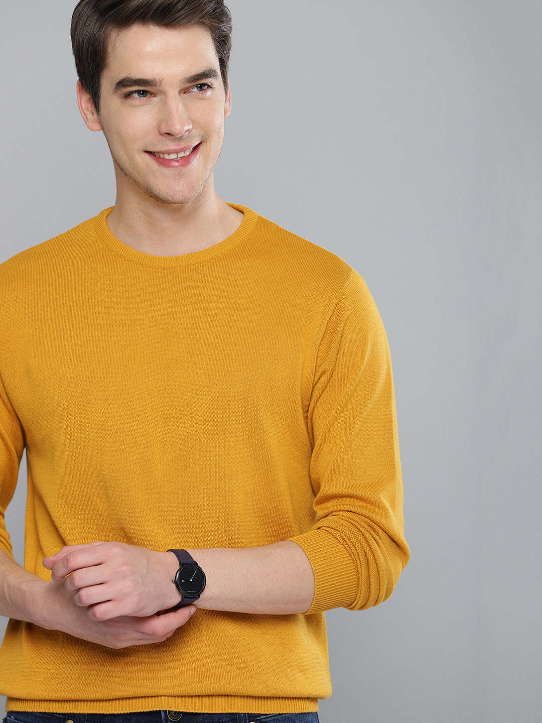 Buy Mast & Harbour Men Mustard Yellow Solid Sweater Sweaters for Men