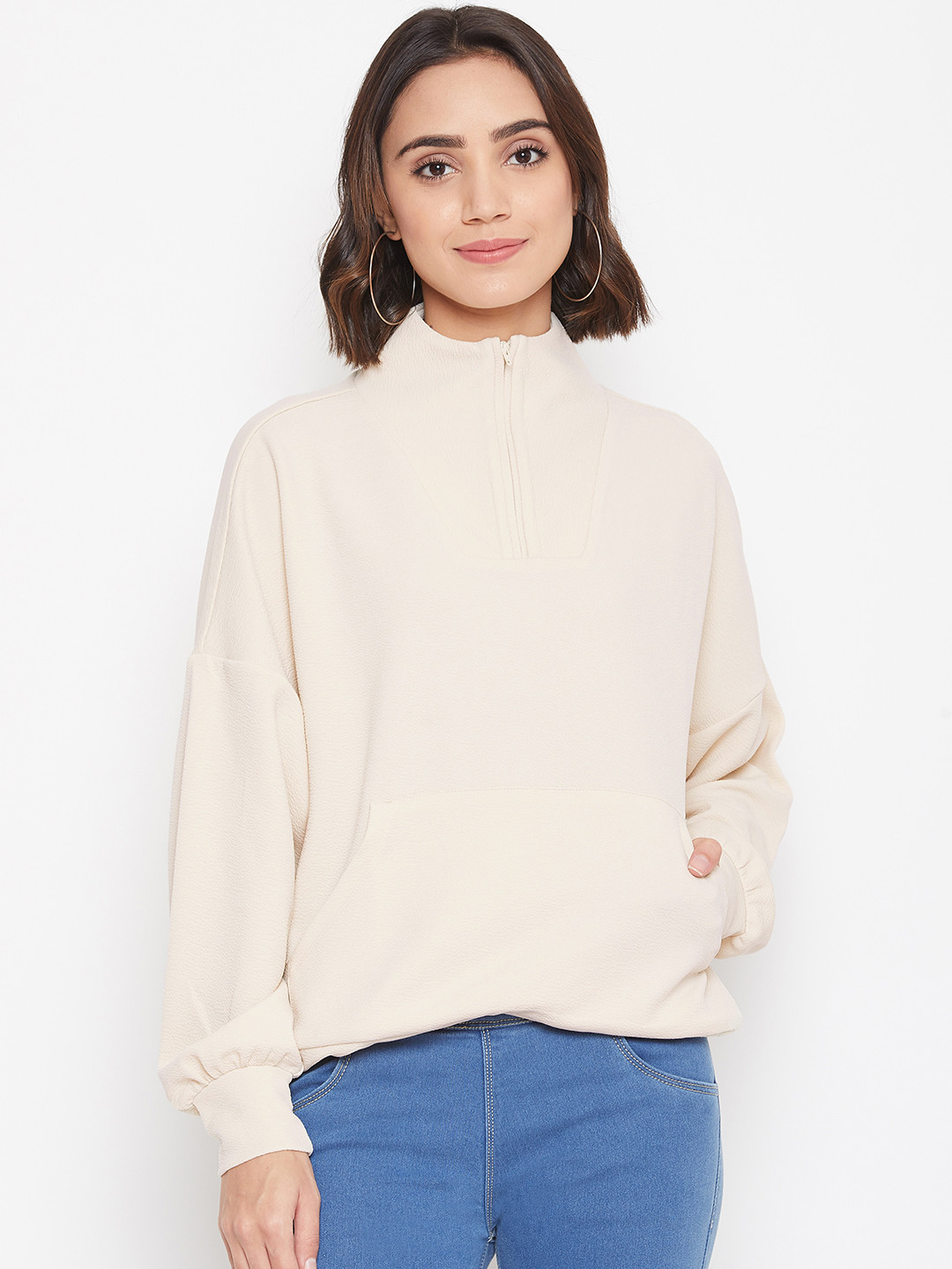 Buy Vero Moda Women Cream Coloured Solid Sweatshirt Sweatshirts for