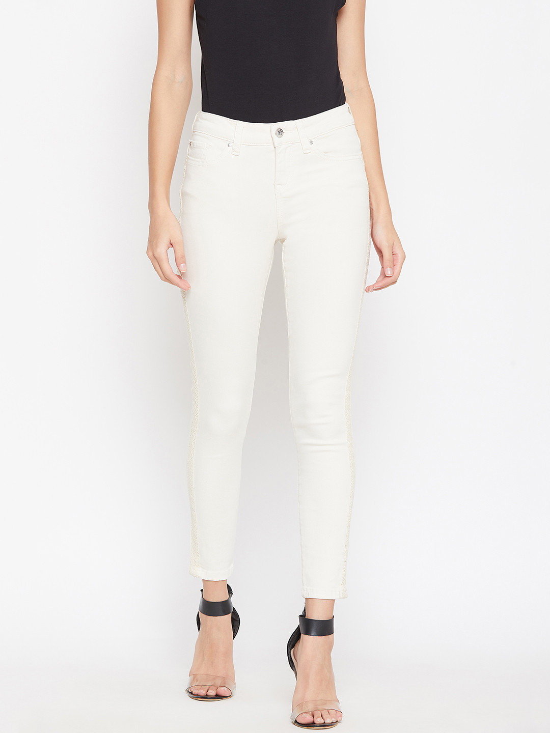 Buy Vero Moda Women Cream Coloured Skinny Fit Mid Rise Clean Look