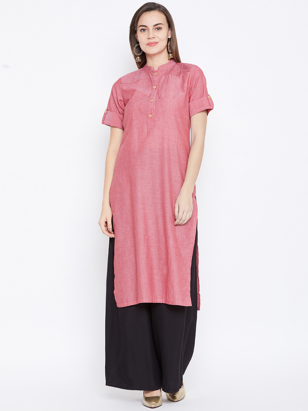 Women's Cotton Solid Straight Red Kurta Set main image 1
