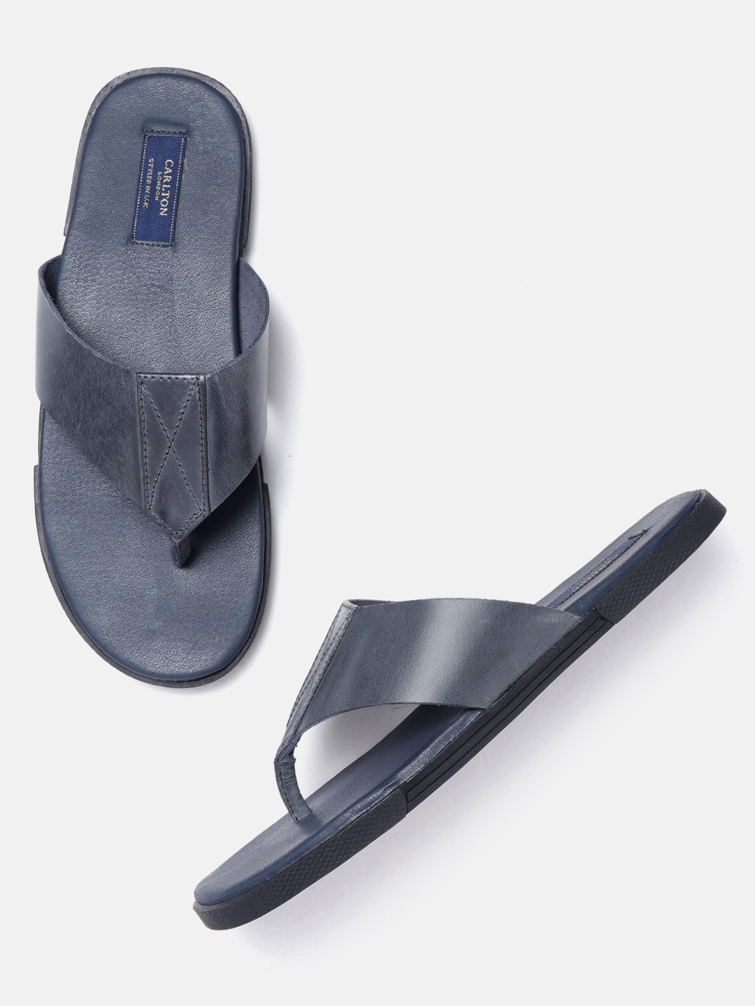 Buy Carlton London Men Navy Blue Solid Leather Comfort Sandals - Sandals for Men 10745624 | Myntra